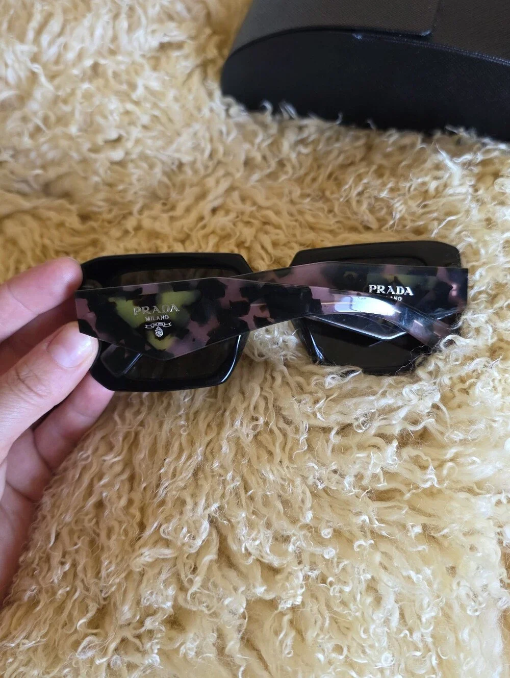 Black Prada Oversized Square Black Tortoise Shell Sunglasses With Matching Case
